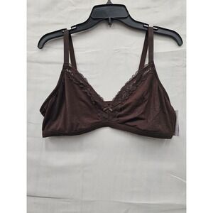 Auden Womens Unlined Triangle Bralette Ribbed Lace Trim Dark Brown XL 023030333